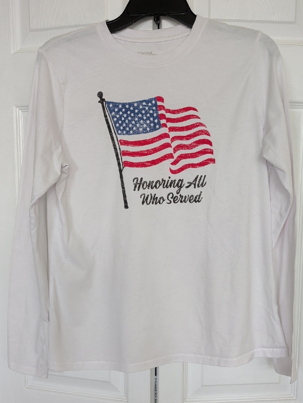 Sonoma White Long-Sleeve Tee with American Flag Graphic